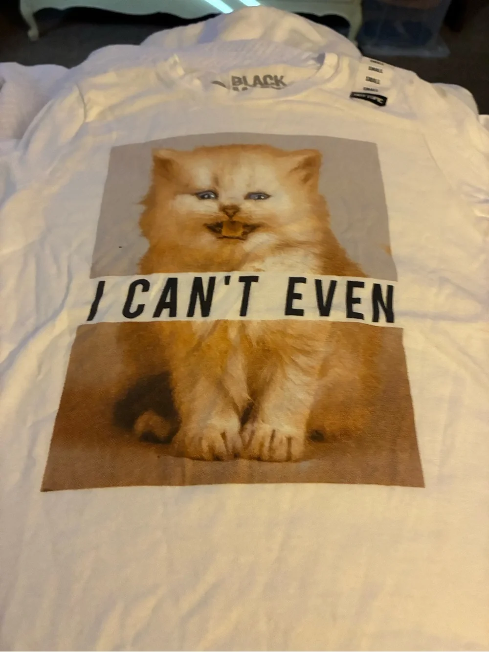 Black Matter White Tee with Cream/Orange Kitten Graphic